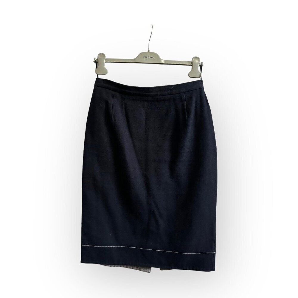 Prada Archival S/S 2001 Runway Contrast Stitch Cotton Pencil Skirt IT46